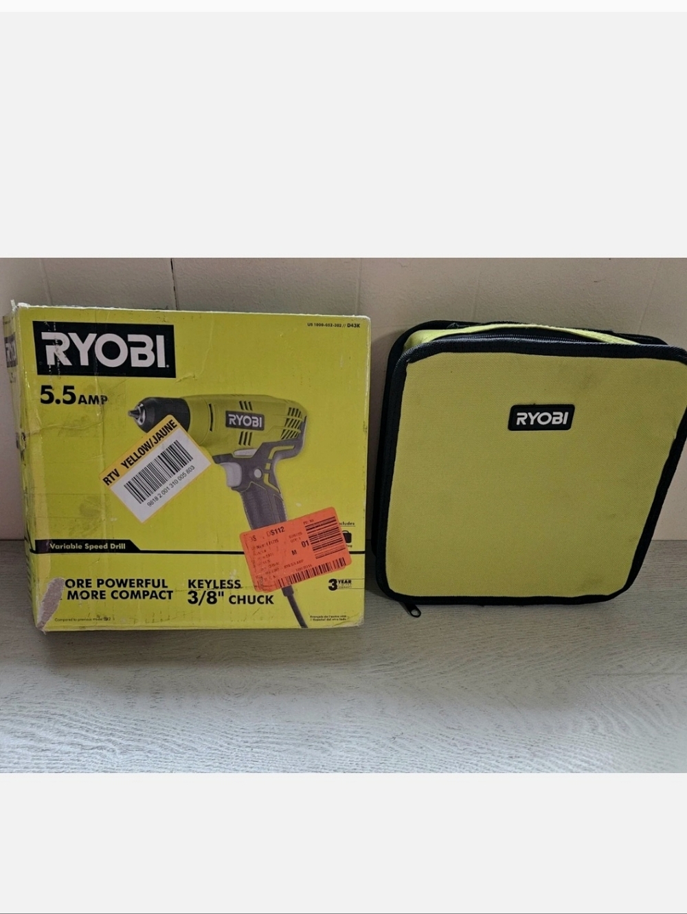 RYOBI 5.5 Amp Corded 3/8 in Variable Speed Compact Drill Driver + Tool Bag. NIB
